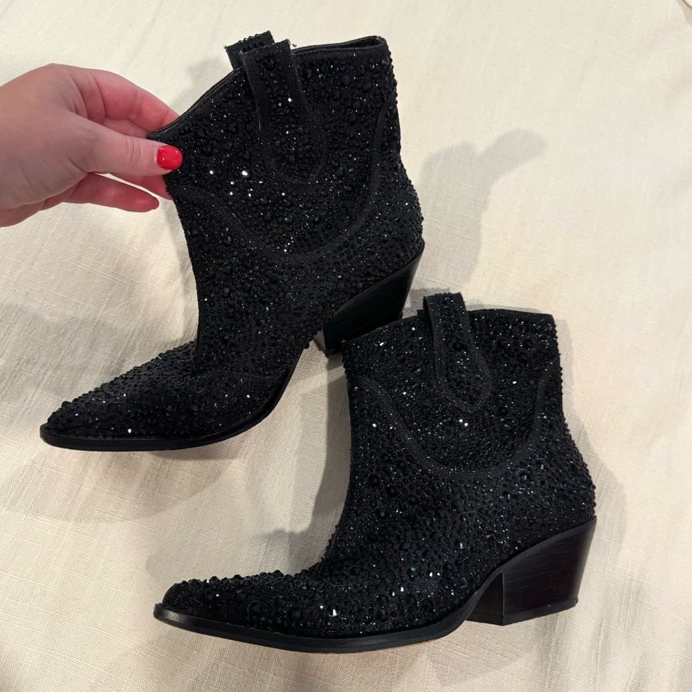 Womens Jessica Simpson Tamira2 Pointed Toe Western Boots, Black Micro Flash - Picture 4 of 7